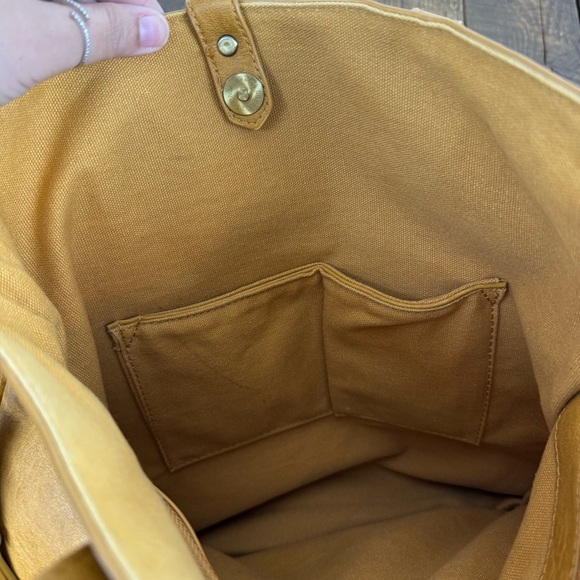 Antik Kraft Mustard Yellow Faux Leather Tote Bag Crossbody Purse Anthropologie - Picture 5 of 9